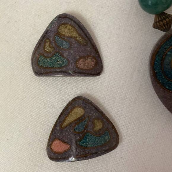 Agate and Malachite Necklace & Earrings Set with Sterling Clasp - Picture 4 of 4